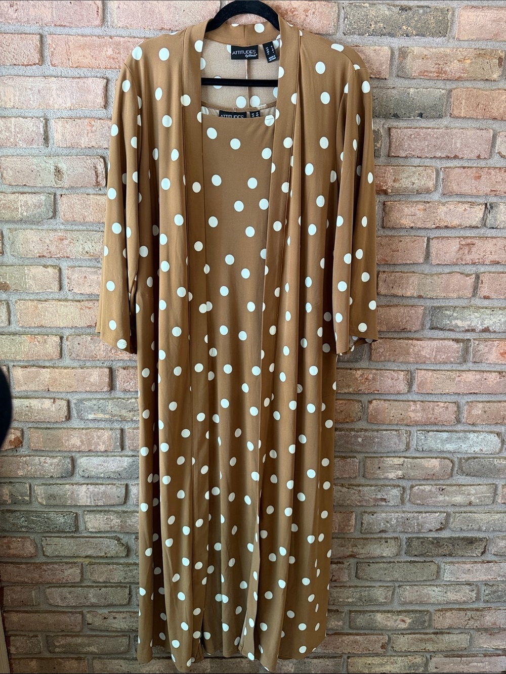 Avenue Camel and White Polka Dot Duster with Maxi Dress